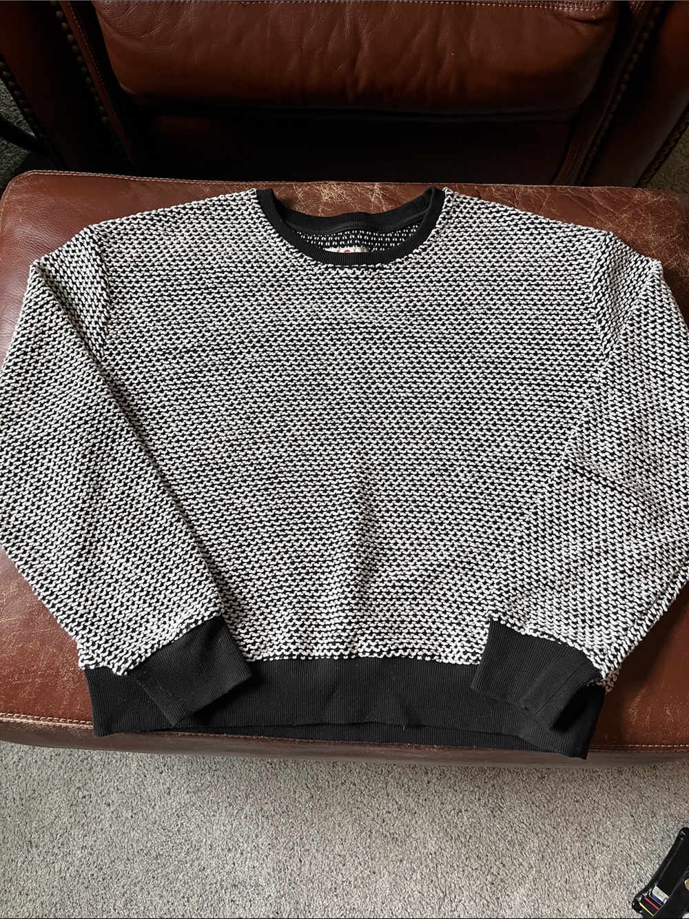 Marine Layer Black and White Women's Cotton Crewneck Sweater